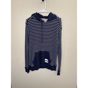 American Living Womens Striped Navy Pullover Hoodie  Pocket M Cotton/Polyester